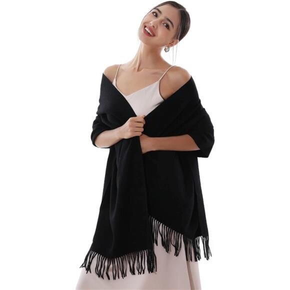 Winter Scarfs for Women Pashmina Shawls Black - Picture 1 of 7